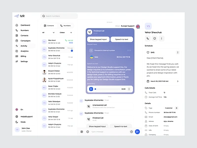IVR Activity Overview app design billing call distribution clients concept conversation creation flow design flow interface ivr messanger messenger minimal phones speech to text ui ux
