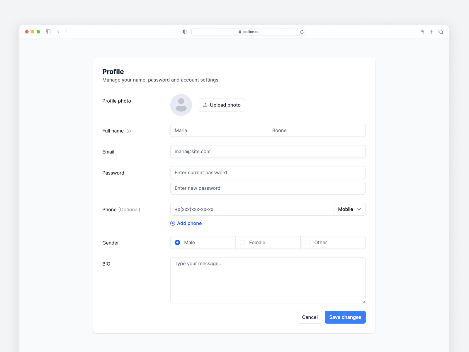Profile Form - Preline UI by Zafar for htmlstream on Dribbble