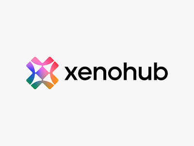 X for xenohub ( for sale ) abstract collab collaboration connection digital gradient hub icon letter lettering logo monogram smart team togetherness type web3 x xeno