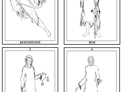 The Four Horsemen of the Apocalypse bible blackandwhite bookgraphic character characterdesign creepy illustration print raster graphics