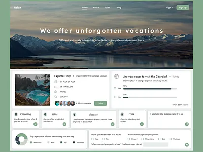 Travel adventure desktop design landing page relax rest touts travel ui ui ux ux vacation
