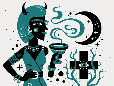 Green witch art cartoon demon devil drawing flat girl illustration pop surrealism