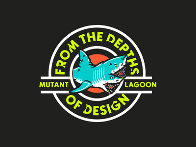 Mutant Lagoon Badge - Depths of Design 90s beach boat boating branding deep sea design design studio illustration merch monster mutant neon ocean retro sea shark shirt under water vacation