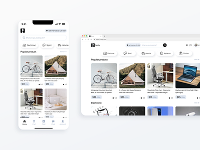 Renting items app app application branding e commerce ecommerce minimal mobile moblieapp platform product productdesign rent rental renting travel ui ux white