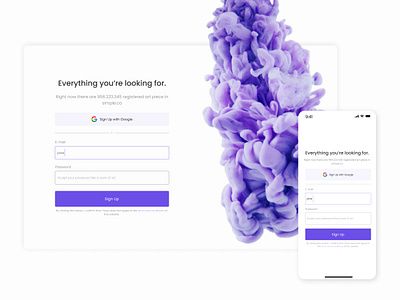 Sign Up Page Design abstract branding challange daily dailyui dailyuichallance design desktop landing page minimal mobile mobile design purple responsive signup ui user interface ux web