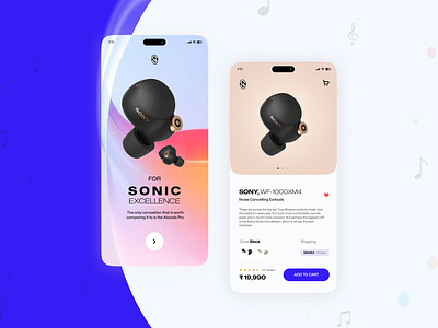 Earbuds product design app design illustration typography ui ux