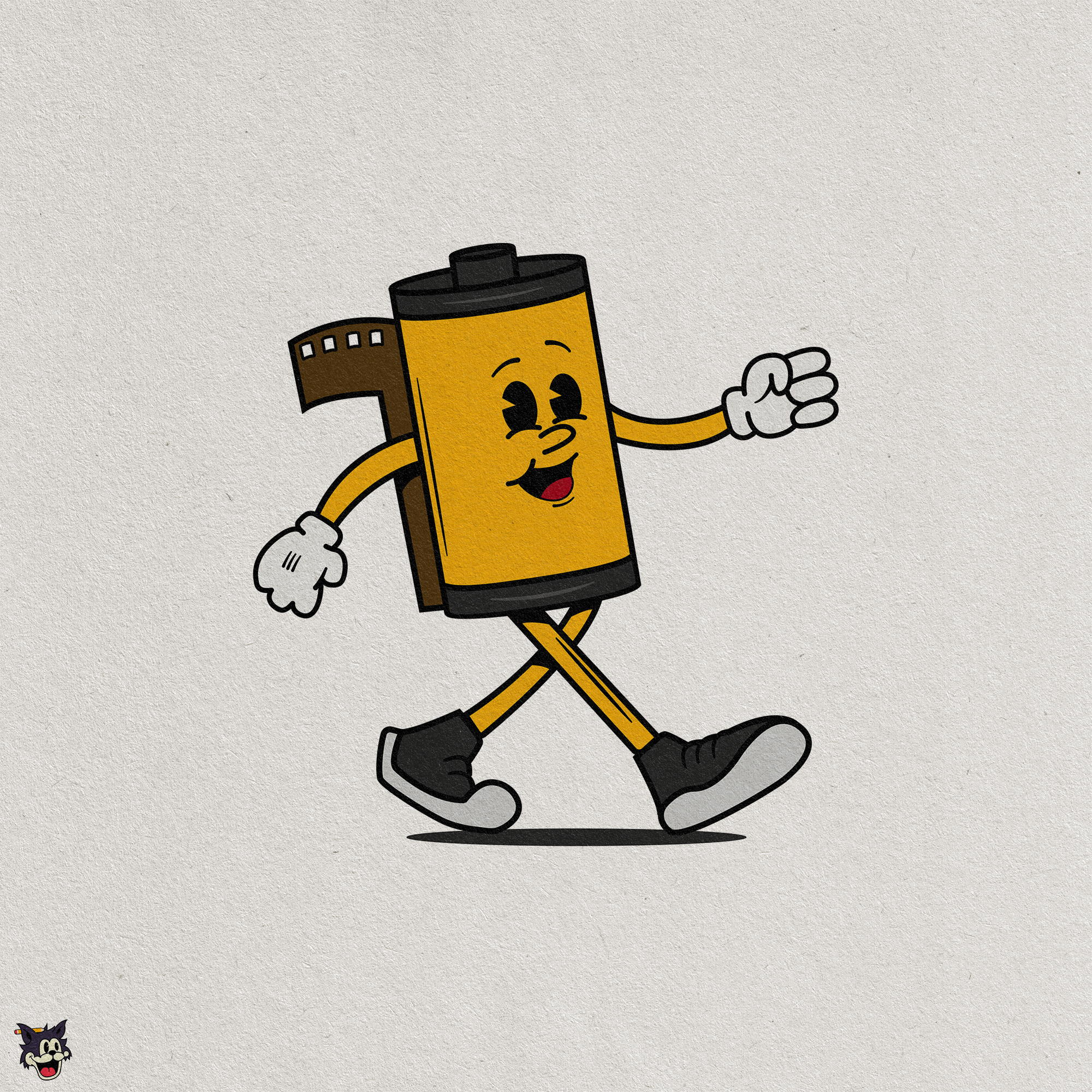 35 mm camera roll guy 35 mm badge camera camera roll cartoon illustration logo