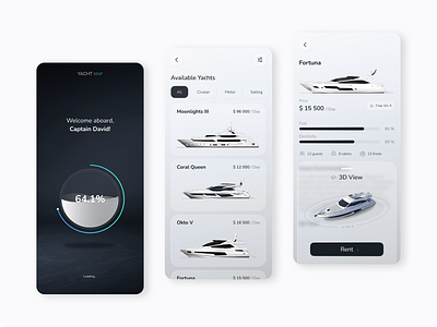 Yacht Booking & Rental App app design apps blur boat boat rent book booking booking app glass glassmorphism ios mobile mobile app ocean rent sail travel ui yacht rent yachts