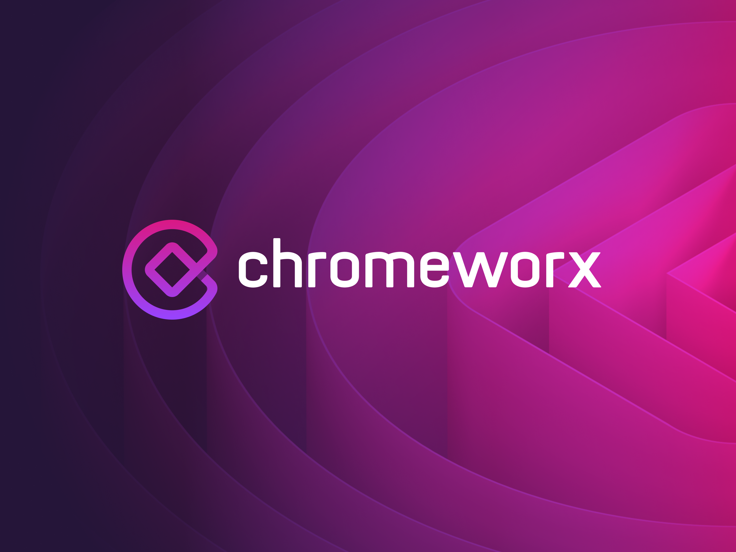 Chromeworx - Branding Case Study box branding bright case study gradient identity letter c logo logos loop pink purple tech transparent website