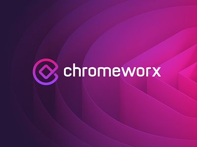 Chromeworx - Branding Case Study box branding bright case study gradient identity letter c logo logos loop pink purple tech transparent website