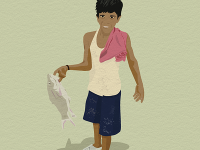 Boy with a fish digital fish and boy illustration