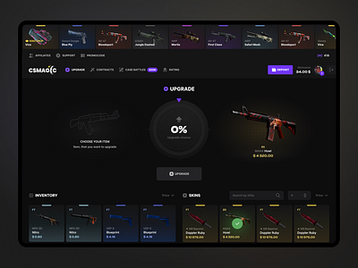 Opencase website - Upgrade page animation csgo dark design gamingdesign graphic design interface opencase trends ui ux uxdesing дизайн