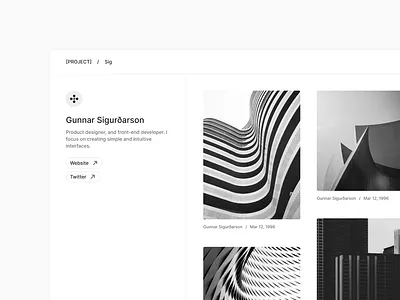 Photographers profile black and white community design figma image platform light mode link masonry feed photo photography platform profile social media ui uiux user ux white