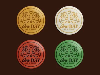 One Day at a Time art badge branding concept crest floral hand drawn hand lettering handlettering illustration illustrator lettering pin retro sketch today vintage
