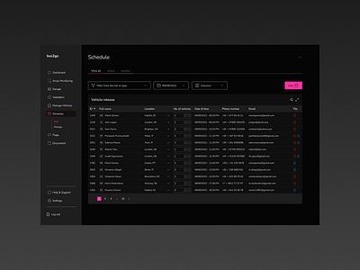 Dark Schedule Management Dashboard 2023 black charts dark mode dashboard data analysis data visualization graphs infographics information management minimal organization saas schedule software table time management ui ux