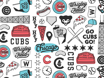 Chicago Cubs Doodle Pattern baseball branding chicago chicago cubs cubs design hand drawn handdrawn illustration pattern sports wrigley field