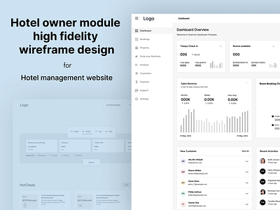 Hotel owner module high fidelity wireframe design for hotel landing page online booking system ui uiux