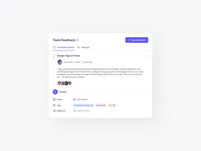 Team Feedback ☘️ actions card constructivecriticism dialog feedback feedbackculture feedbackloop manage modal new feedback performancefeedback search slack status tags team team feedback teamfeedback teamwork users