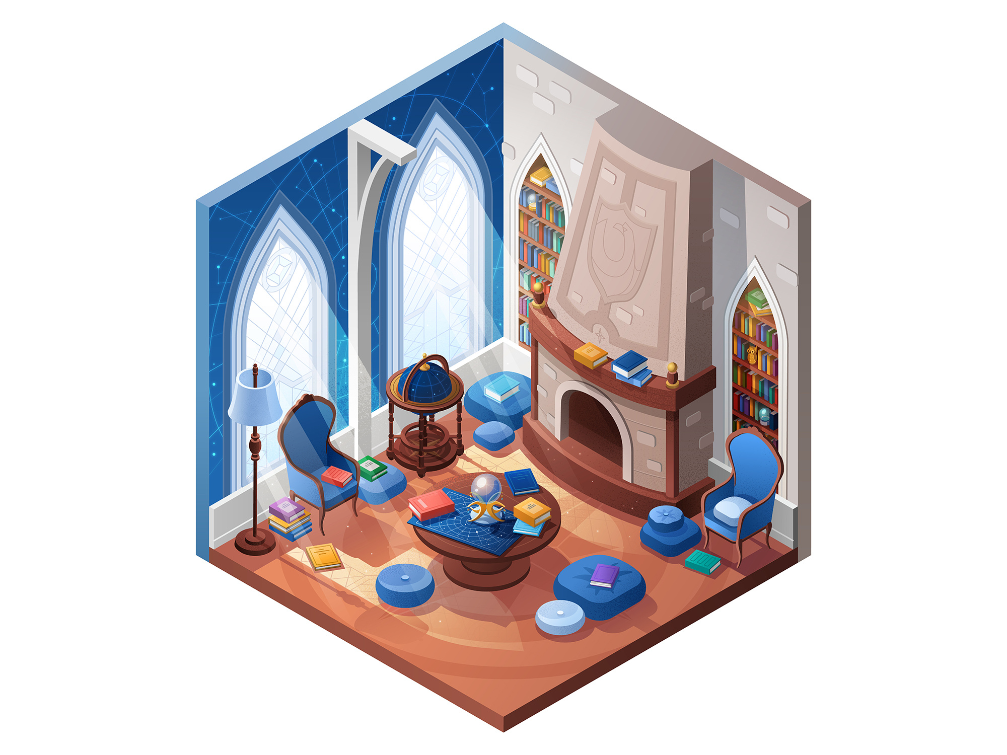 Ravenclaw Common Room harry potter hogwarts illustration isometric magic ravenclaw room
