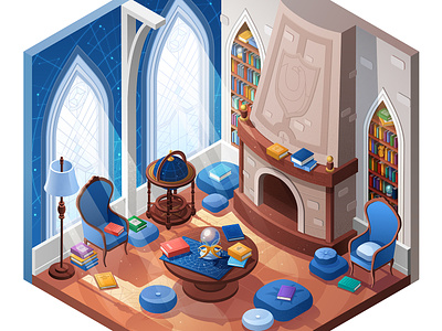 Ravenclaw Common Room harry potter hogwarts illustration isometric magic ravenclaw room