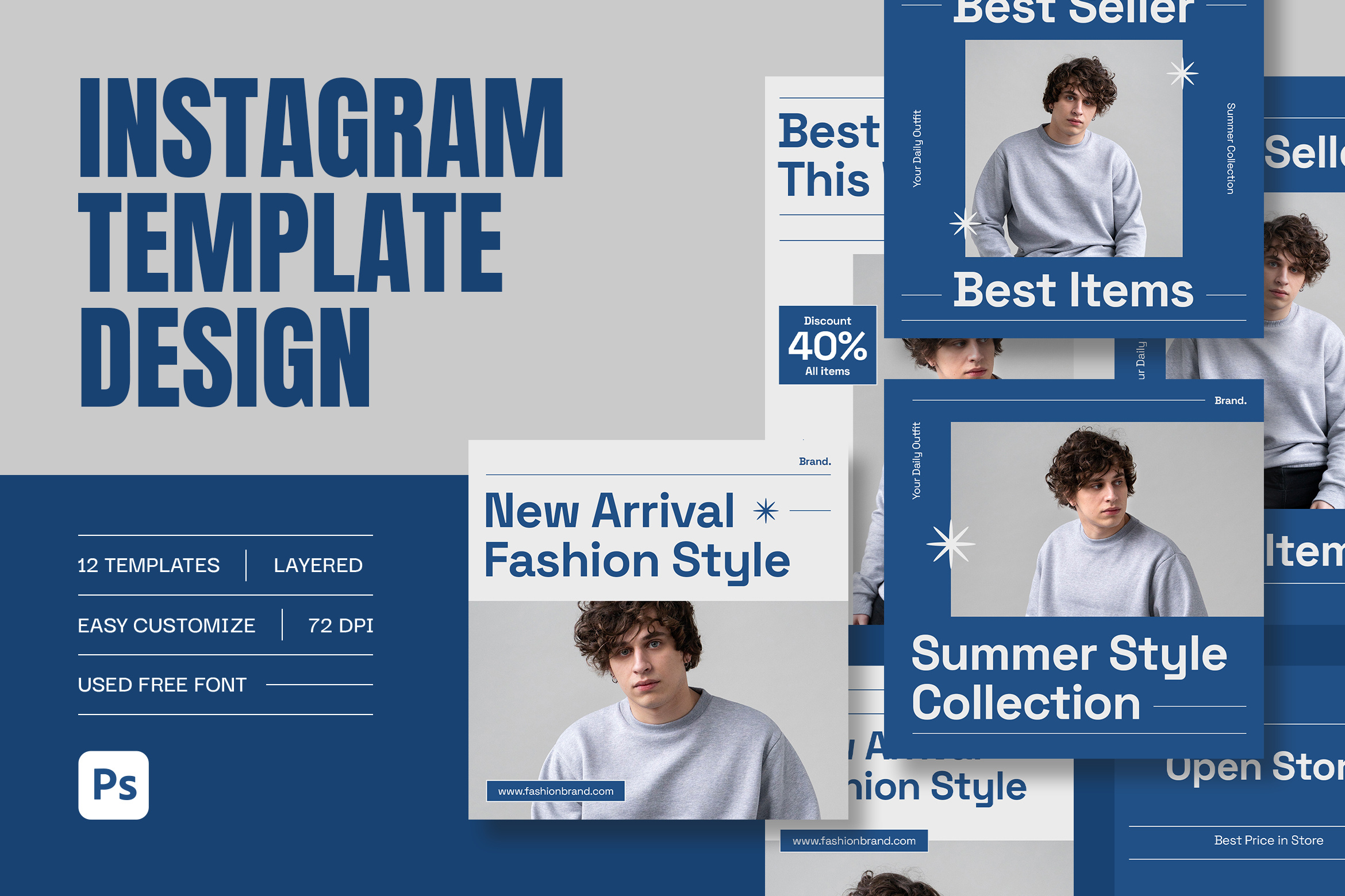Hypebeast Instagram Fashion Template Design ads advertising blue branding clean design fashion hypebeast instagram post instastory post layout minimal multipurpose promotion sale streetwear templates