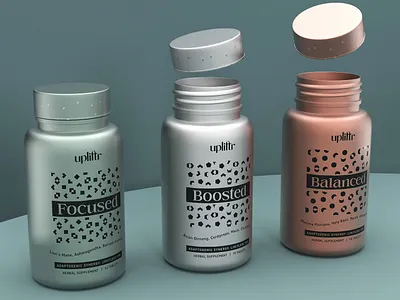 Upliftr Herbal Supplements 3d 3d rendering art direction branding cgi eco friendly packaging graphic design logo motion graphics packaging sustainable packaging