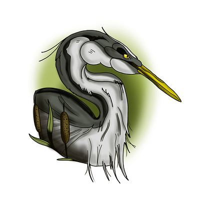 Heron. bird cute design digital digitalart drawing feathers flash heron nature pond reeds tattoo