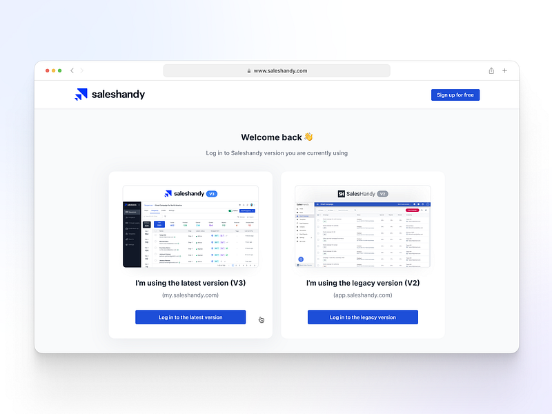 Login Page for new and legacy versions b2b legacy version login new version product design products saas ui ui ux design ux