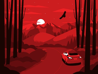 Advertising Illustration for Canadian Energy Centre 2d 2d illustration advertising bird black canada commercial design forest illustration landscape landscape illustration monotone mountains nature photoshop procreate red road texture