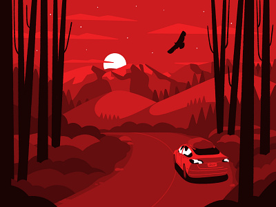 Advertising Illustration for Canadian Energy Centre 2d 2d illustration advertising bird black canada commercial design forest illustration landscape landscape illustration monotone mountains nature photoshop procreate red road texture