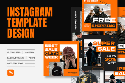 Streetwear Instagram Fashion Template Design ads advertising black brand branding design fashion hypebeast instagram marketing modern orange promotion sale store streetwear templates