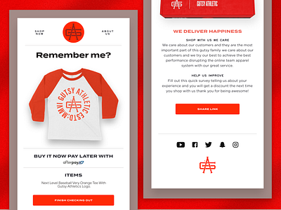 Gutsy Athletic Abandoned Cart Email Design app branding design ecomerce email blast email design graphic design minimal shopify ui ux web website