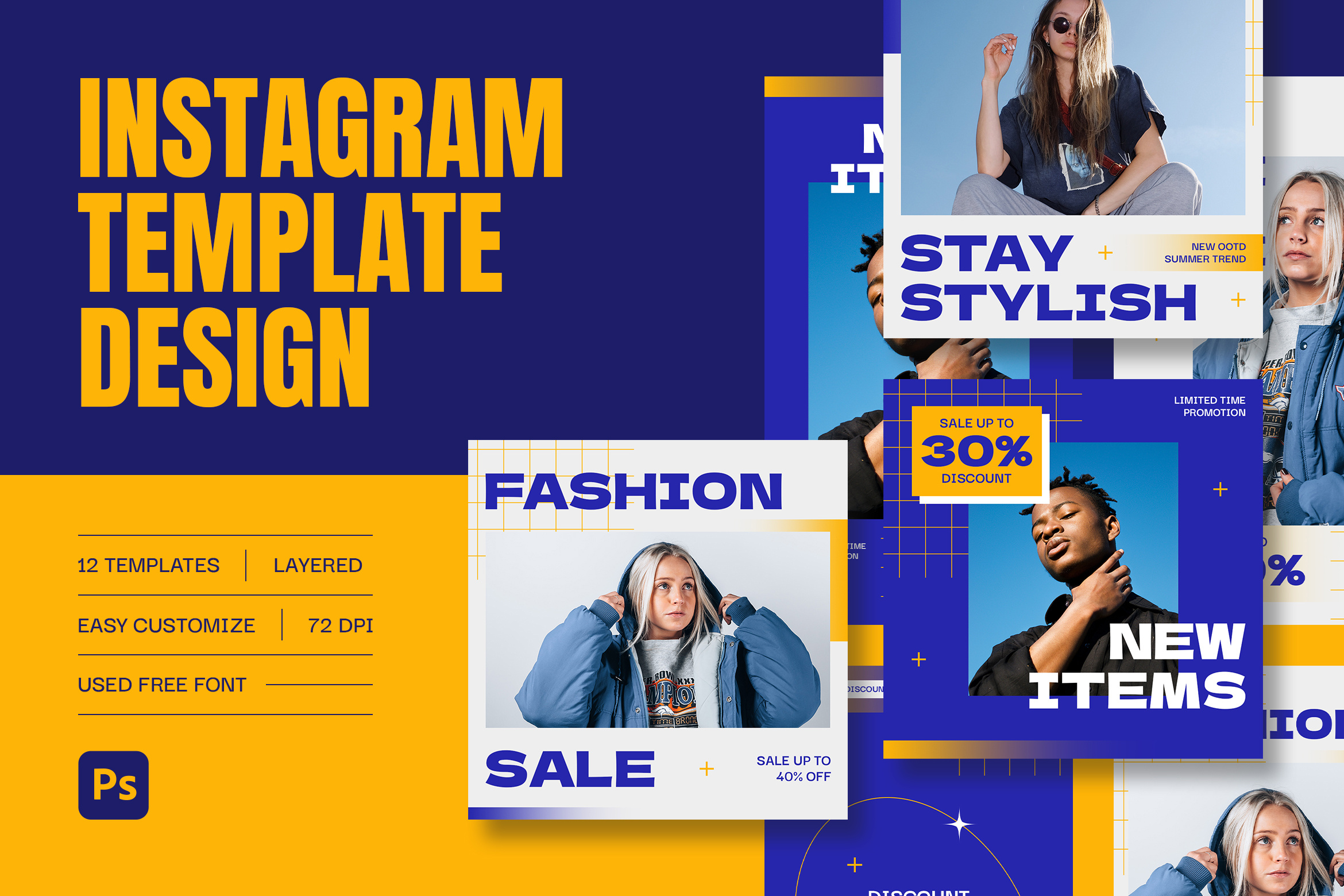 Streetwear Instagram Fashion Template Design ads advertising banner blue brand identity branding fashion grunge hypebeast instagram instastory modern multipurpose post promotion sale store streetwear style template