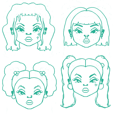 Sketch of random girl heads lol character character design illustration procreate sketch wip