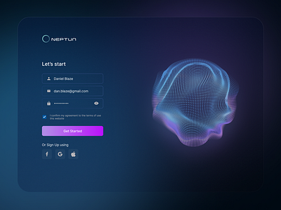 Sign Up page. The concept of the Neptun AI application. ai sign up