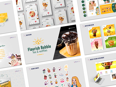 Flourish Bubble | Brand identity & interior design boba brand brand identity branding bubble tea cocktail creative design drink food graphic design illustration juice logo photoshop tapioca pearls tea ui ux vector