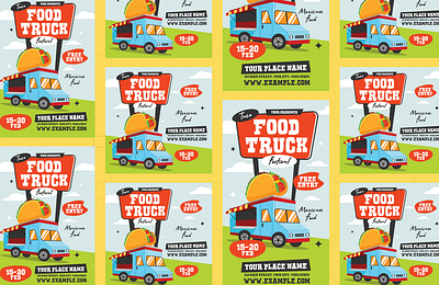 Food Truck Social Media Template american food brand branding character design food truck icons identity illustration mexican food social media social media design taco