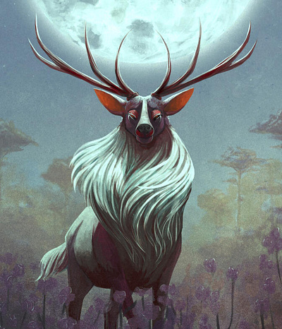 Lunar Prince animals deer digital illustration painting