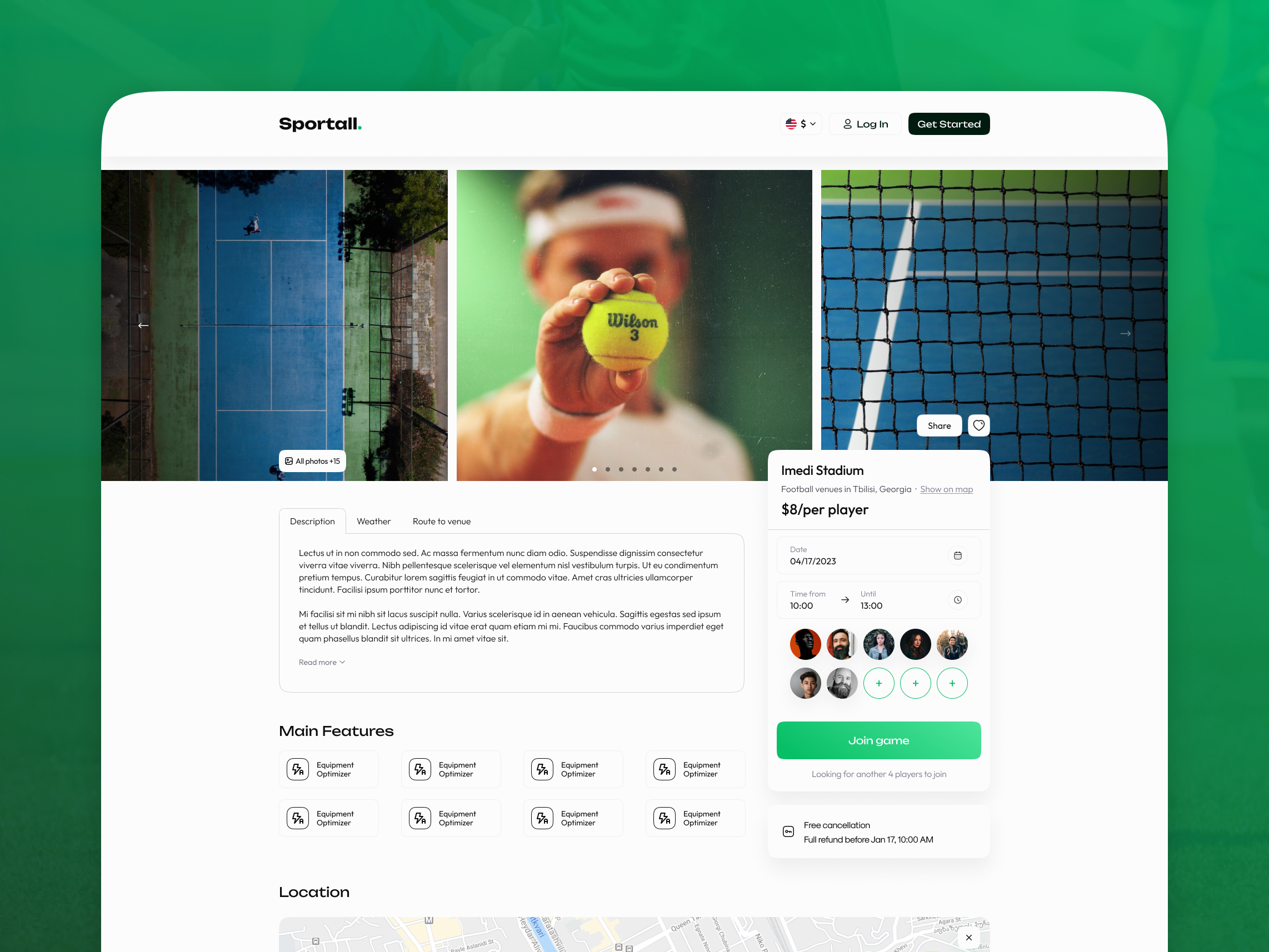 🏃🏻 Sports Venues Booking Landing Page Design booking design design system desktop responsive sports ui ui design user experience user interface ux uxui design venue