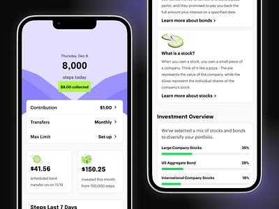 Micro-investing Fitness App Concept, StepInvest fintech fitness investing mobile ui uidesign uiux ux