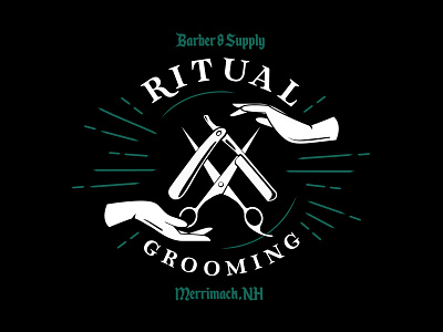 Ritual Grooming Logo barber barbershop haircut hands magic occult psychic razor scissors shear tarot