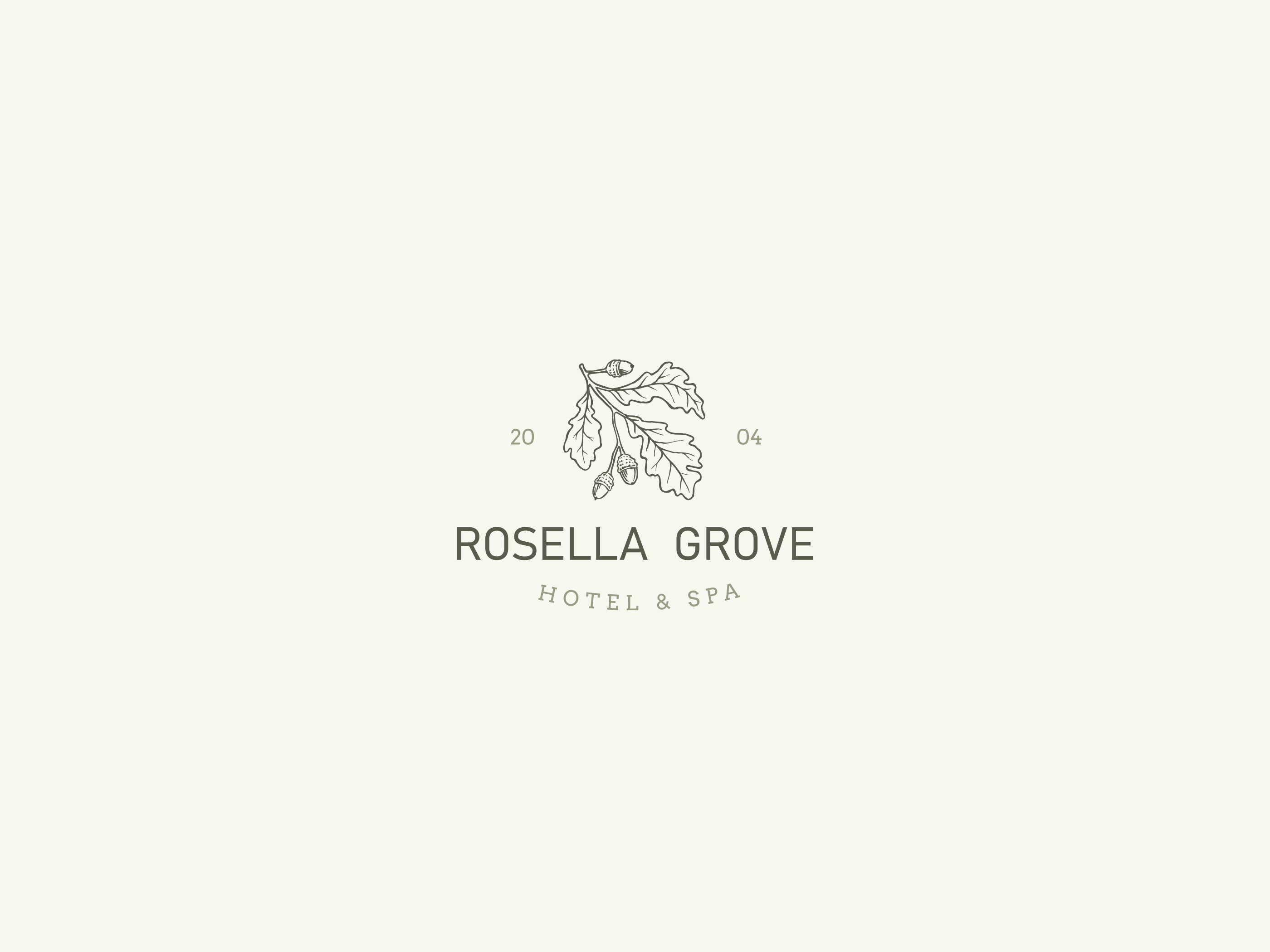 Rosella Grove – Hotel & Spa – logo branch logo design green logo hand drawn hand drawn hotel logo hand drawn logo hotel and spa logo hotel logo illustrated logo leaves logo logo oak branch illustration oak illustration oak logo retro logo rustic rustic design rustic hotel logo rustic logo subtle logo