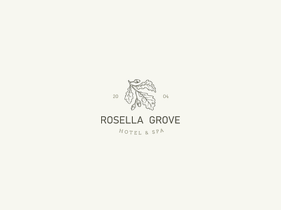 Rosella Grove – Hotel & Spa – logo branch logo design green logo hand drawn hand drawn hotel logo hand drawn logo hotel and spa logo hotel logo illustrated logo leaves logo logo oak branch illustration oak illustration oak logo retro logo rustic rustic design rustic hotel logo rustic logo subtle logo