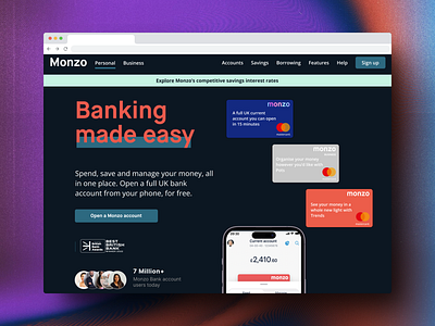 Reimagining Monzo Banking's Landing page design ui ux uxui