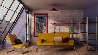 Living room 3D visualization 3d 3d model 3d visualization 80s interior ikea interior design maya visualization
