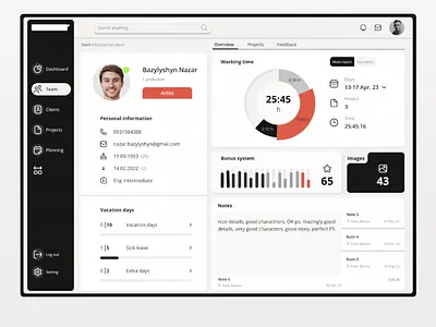 CRM system for architectural visualization studio artist page crm crm system design home page infographic profile prototype timetracking ui ux webdesign website