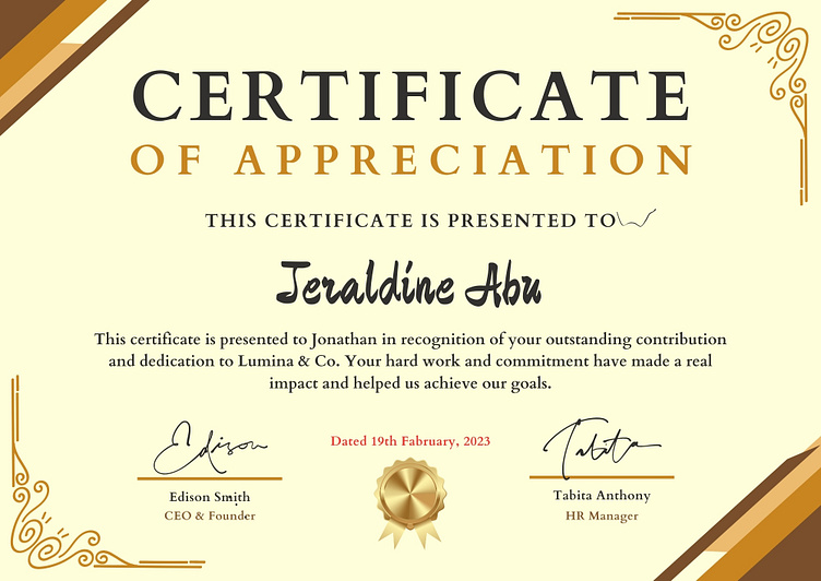 Certificate of appreciation by Emmanuel Egbong on Dribbble