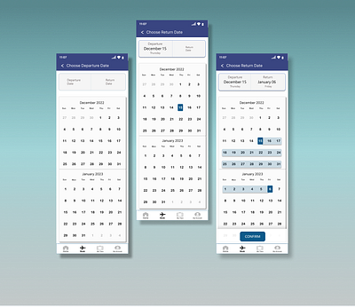 Calendar UI for Flight Booking App airline app app book a flight branding calendar confirmation ticket departing flight design illustration ui