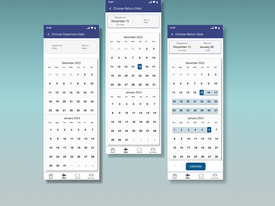 Calendar UI for Flight Booking App airline app app book a flight branding calendar confirmation ticket departing flight design illustration ui