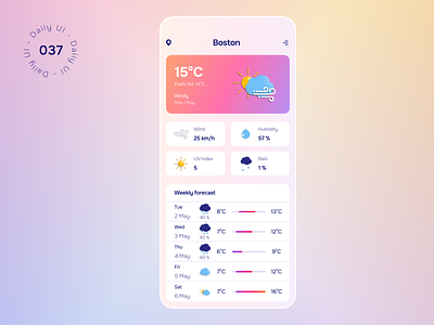 Daily UI Challenge - Day 37: Weather app daily ui dailyui day 37 day037 day37 design forecast mobile app ui ux wether